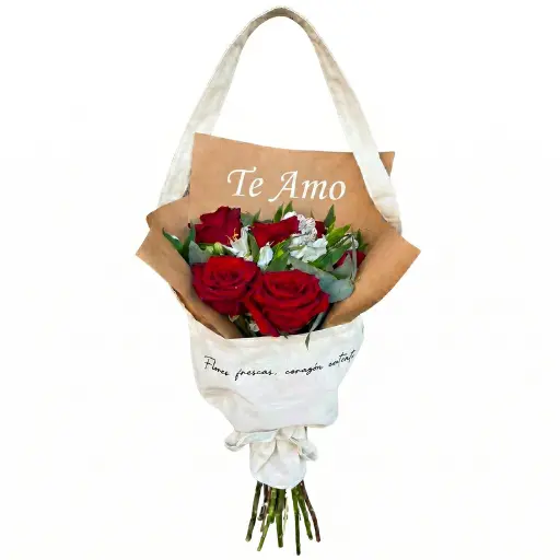 Bolsa de 6 rosas importadas con frase personalizada